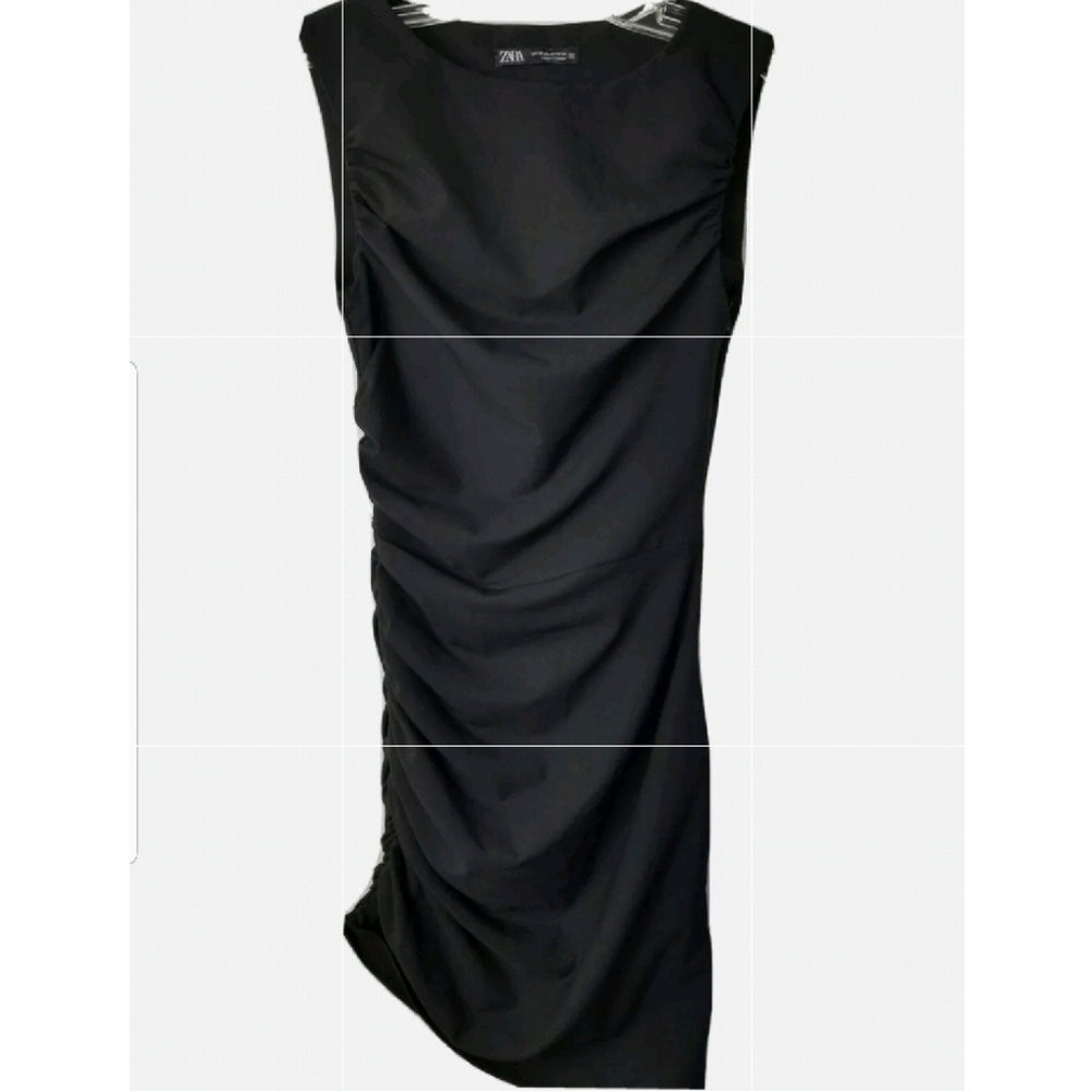 Zara Black Ruched Sides Sleeveless Bodycon Mini Dress Size XS - Picture 3 of 14